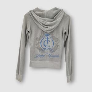 Y2k Juicy Couture Velour Zip-Up Hoodie with Crest Graphic Gray Size Small